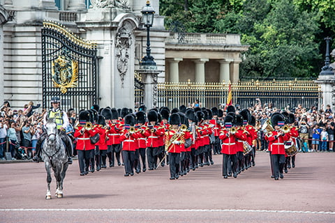 View of the Buckingham Palace changing the guard brass band